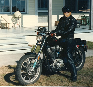 FastFred on at 1985 XLX motorcycle - Sullivan's Island on Christmas 1985