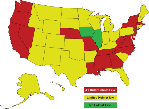 USA State Motorcycle Helmet Laws Map
