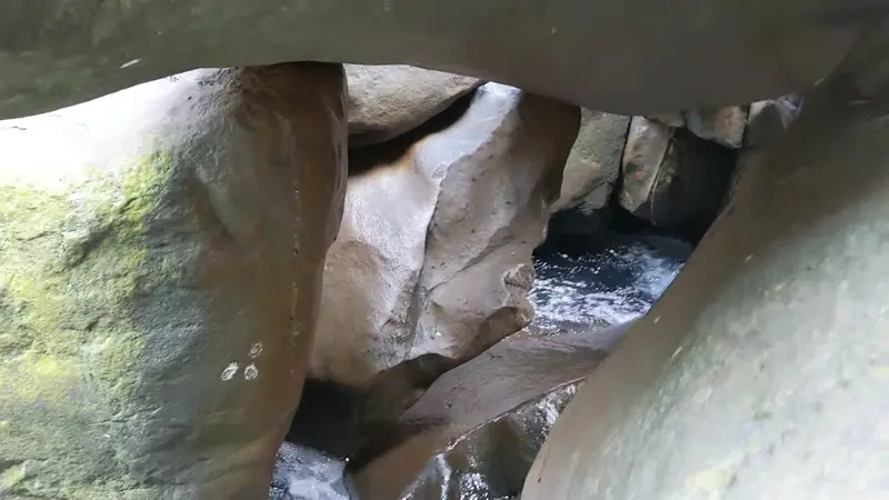 A low water view of some of the sieves present at Alien Boof on the Upper Ocoee River