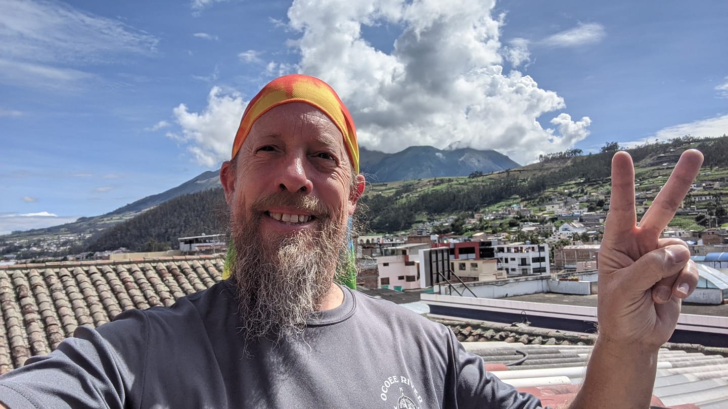 Fast Fred Ruddock in Ecuador overlooking Otavalo