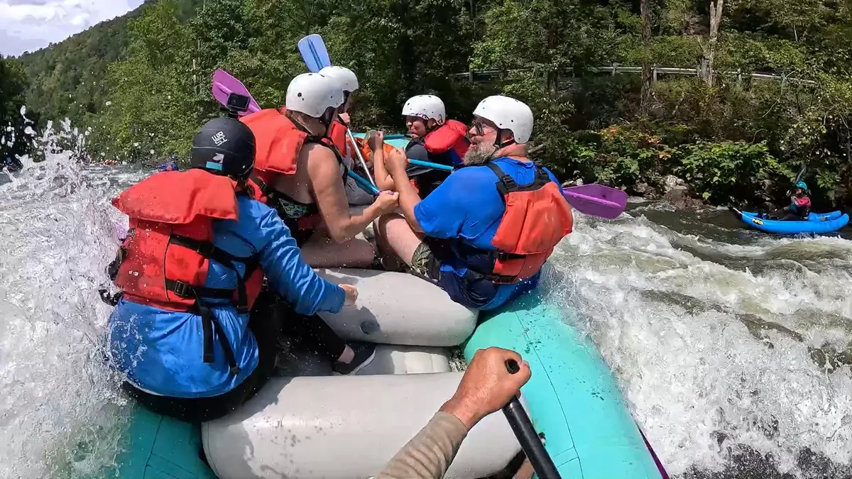 Raft navigating the first ledge at Flipper Rapid
