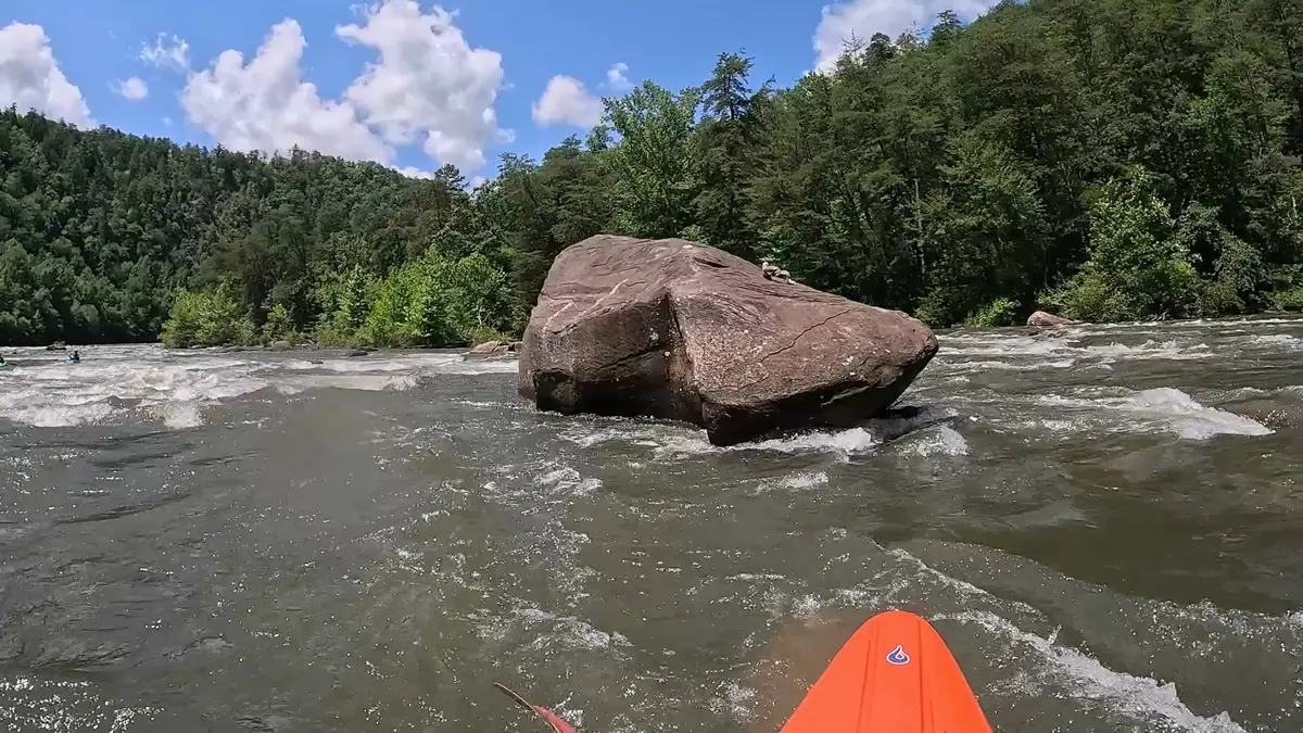 View of Gonzo Nose Rock as Fast Fred prepares to make an attainment around the rock