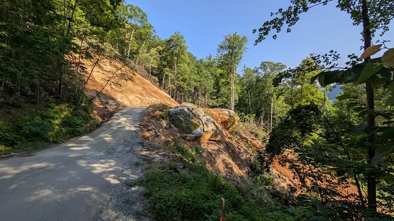 Massive landslide blocking the road in Green River Cove after Hurricane Helene
