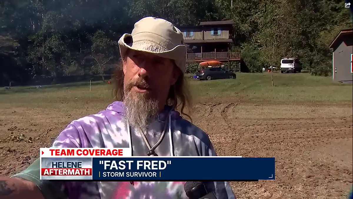 Fast Fred Ruddock interviewed by WSOC-TV Channel 9 detailing the Helene aftermath in Green River Cove