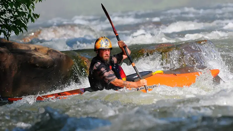 Fast Fred Ruddock kayaking Broken Nose Rapid on the Middle Ocoee River
