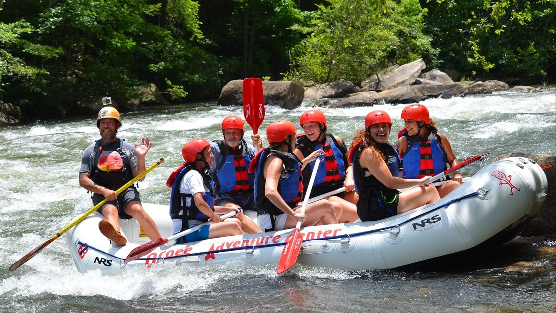 Family style rafting fun on the Middle Ocoee section of the Ocoee River with Fast Fred Ruddock
