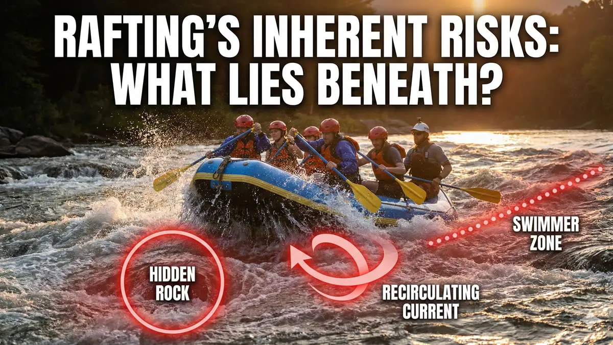 Graphic of raft and external risks in the river but not in the raft.