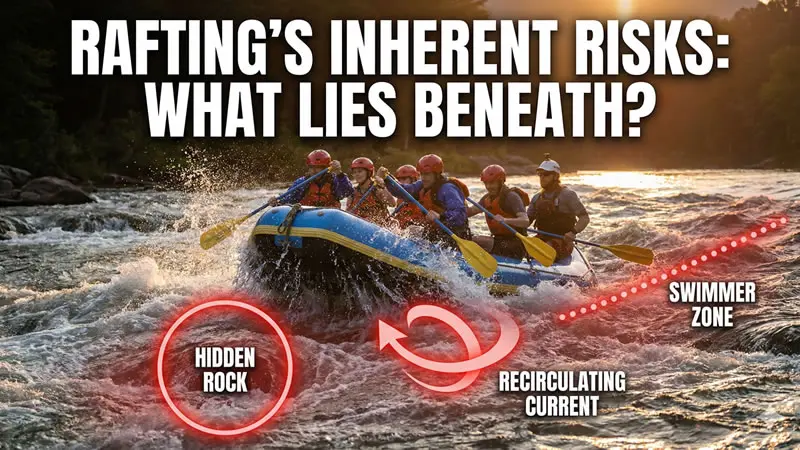 Graphic of raft and and external risks in the river but not in the raft.