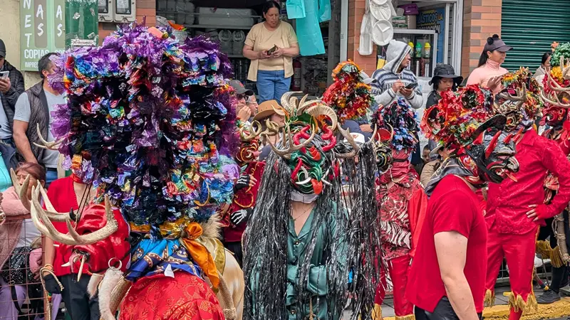 Traditional devil mask with real horns at the Diablada Pillare&ntilde;a in Ecuador