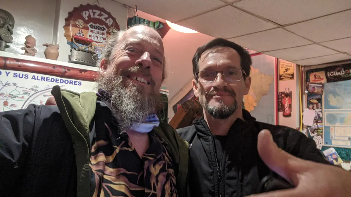 Selfie with the owner of the Fly Donkey Hostal during my 2020/2021 visit to Ecuador