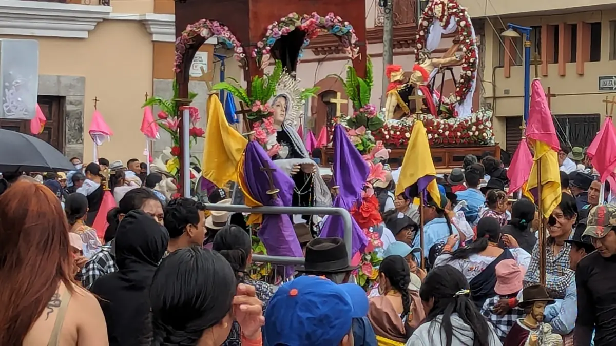 Traditional religious procession during Good Friday in Cotacachi, Ecuador