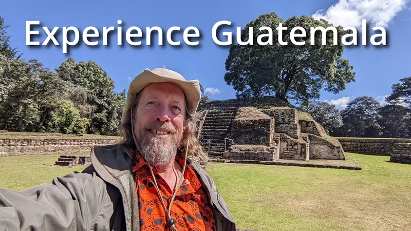 Fast Fred visiting Iximché ruins in Guatemala