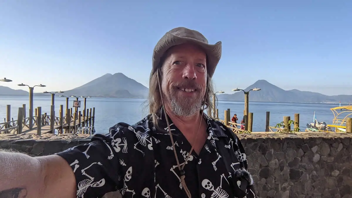 Fast Fred enjoying the beautiful view of Lake Atitlán in Guatemala