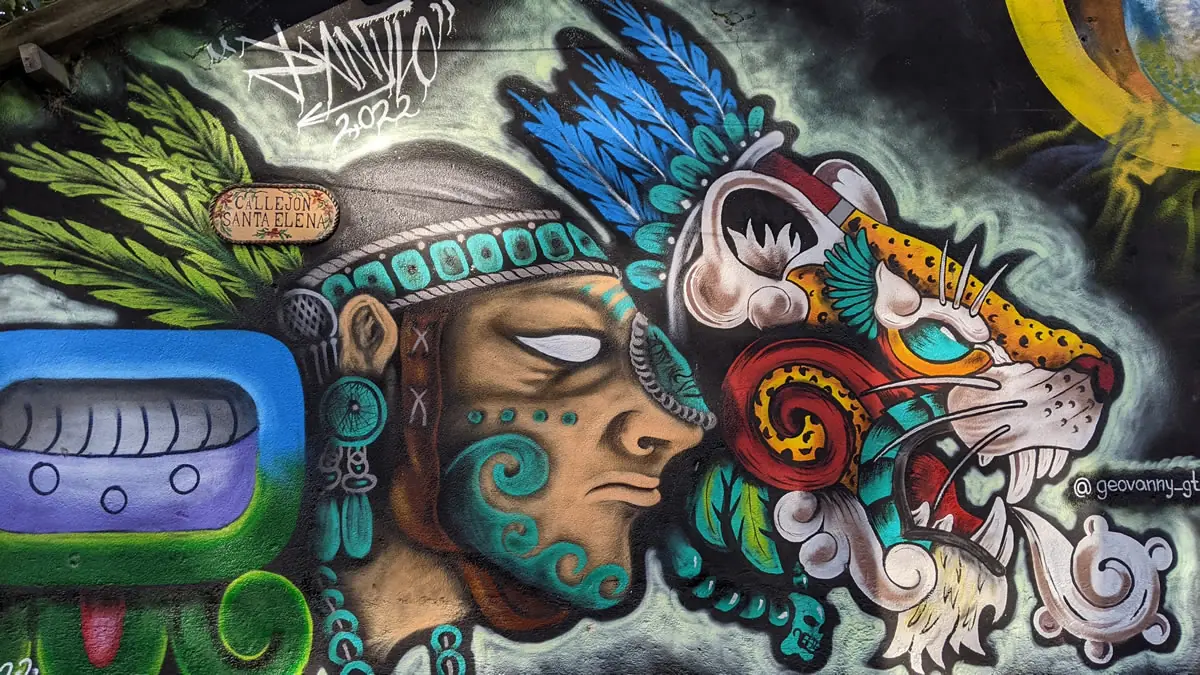 Vibrant street art mural at Lake Atitlán, Guatemala