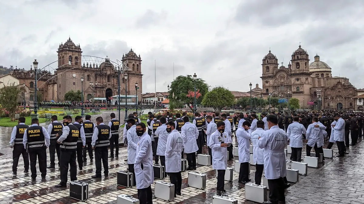 Large gathering of the National Police of Peru in the Plaza de Armas, Cusco