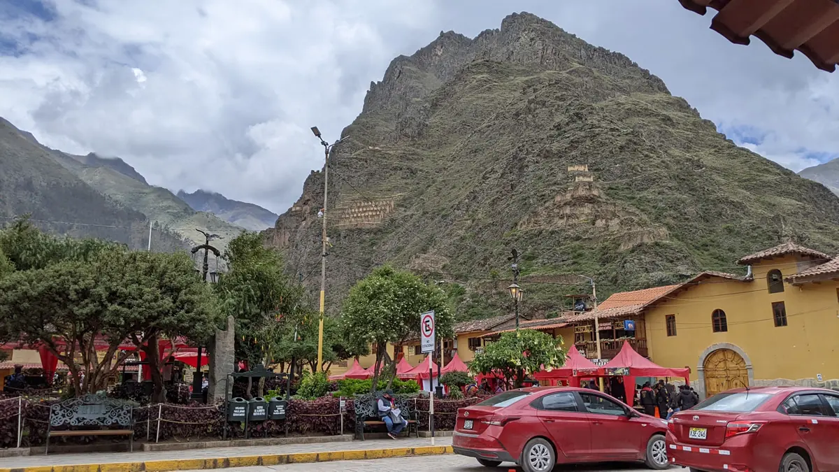 View of the historic streets and architecture in Ollantaytambo, known as the oldest continuously living Incan town in Peru.