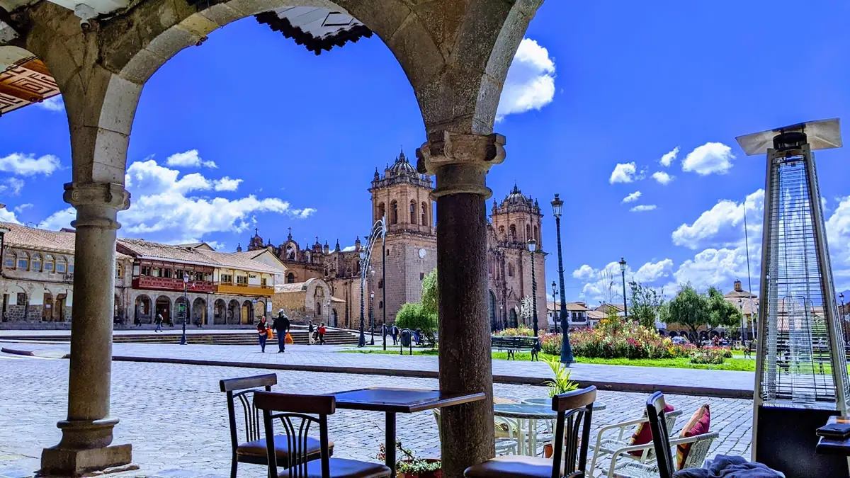 fast fred's cusco breakfast view of plaza de armas