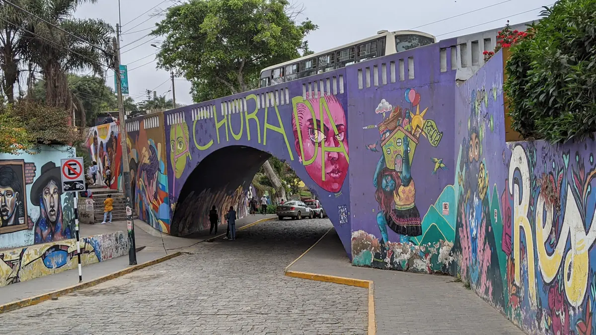 Street Art on a bridge in the heart of bohemian Barranco Lima Peru