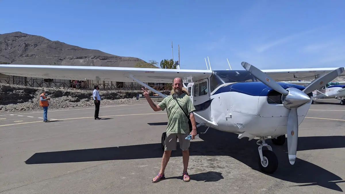 Fast Fred at the Nasca airport in Peru about to view the Nazca Lines.