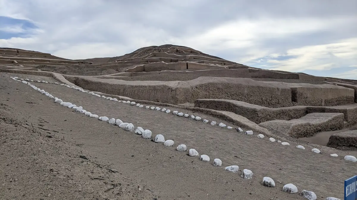 View of the ancient adobe Cahuachi pyramids in Nazca, Peru.